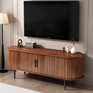 English Elm Tv Stand, 55" Walnut Mid-Century Modern Console With Storage, Sliding Door & Stylish Design For Home W2641P329198-GIGA