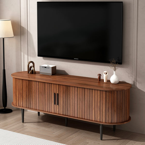 English Elm Tv Stand, 55" Walnut Mid-Century Modern Console With Storage, Sliding Door & Stylish Design For Home W2641P329198-GIGA
