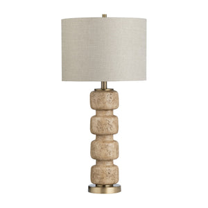 Crestview Collection 29"H Elegant Travertine Look Resin Table Lamp With Gold Accents & Oatmeal Linen Shade, 3-way Socket   Cvazvp126