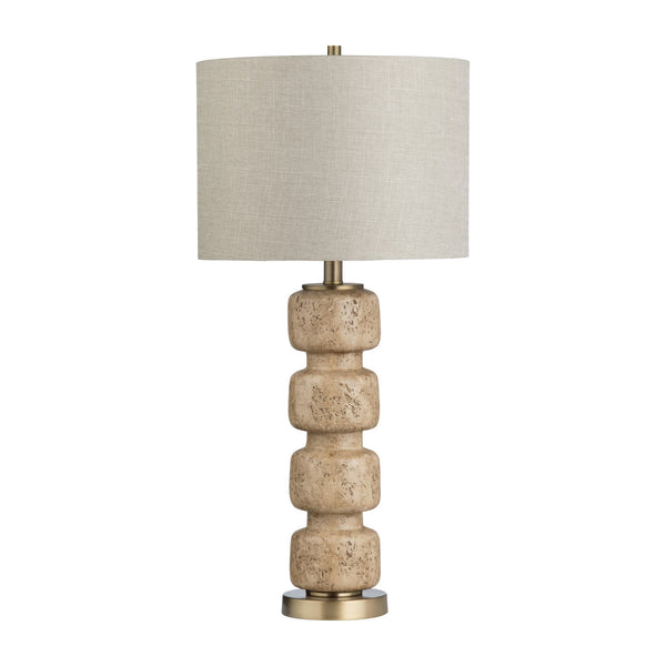 Crestview Collection 29"H Elegant Travertine Look Resin Table Lamp With Gold Accents & Oatmeal Linen Shade, 3-way Socket   Cvazvp126