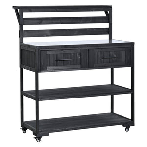 English Elm Topmax Modular Fir Wood Outdoor Kitchen Cart Stainless Steel Prep Station Black N717P417963B