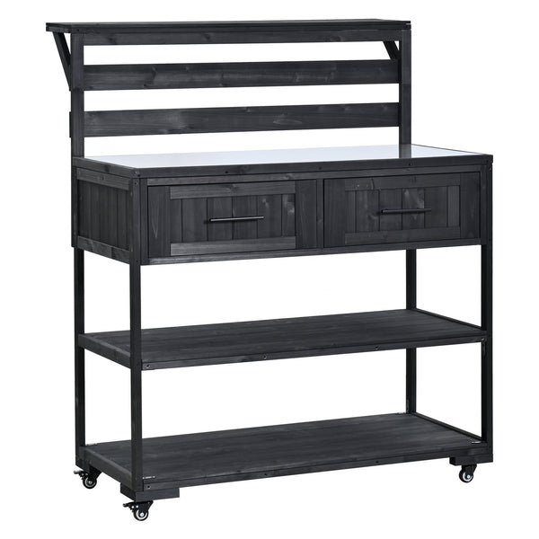 English Elm Topmax Modular Fir Wood Outdoor Kitchen Cart Stainless Steel Prep Station Black N717P417963B