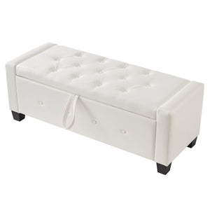 English Elm 48" Storage Ottoman Bench with Tufted Faux Leather Upholstery, Solid Wood Frame & 300lb Capacity Ivory White W1097P338779