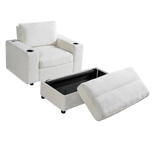 English Elm Christopher Knight Home® - 42.8" Oversized Chaise Lounge with Storage Ottoman, Corduroy Upholstery, USB Port & Cup Holders for Cozy Living Space Beige N765P350851W