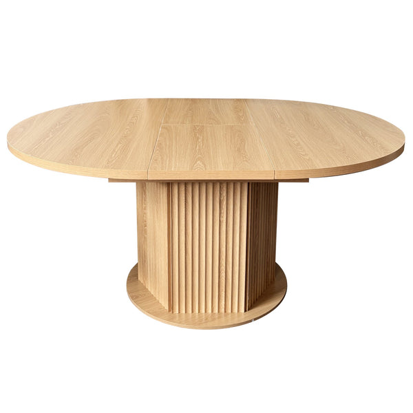 English Elm Round Adjustable Dining Table 47–63" for 4–6, Light Brown MDF & Rubberwood, Bump-Texture Base, 300lb Capacity W1347P296655