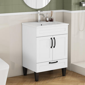 English Elm 24-Inch Modern Bathroom Vanity Cabinet With Sink Combo, Soft Close Doors, Customizable Design, White W3151S00060
