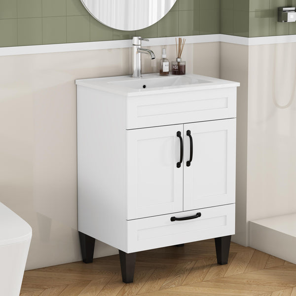 English Elm 24-Inch Modern Bathroom Vanity Cabinet With Sink Combo, Soft Close Doors, Customizable Design, White W3151S00060