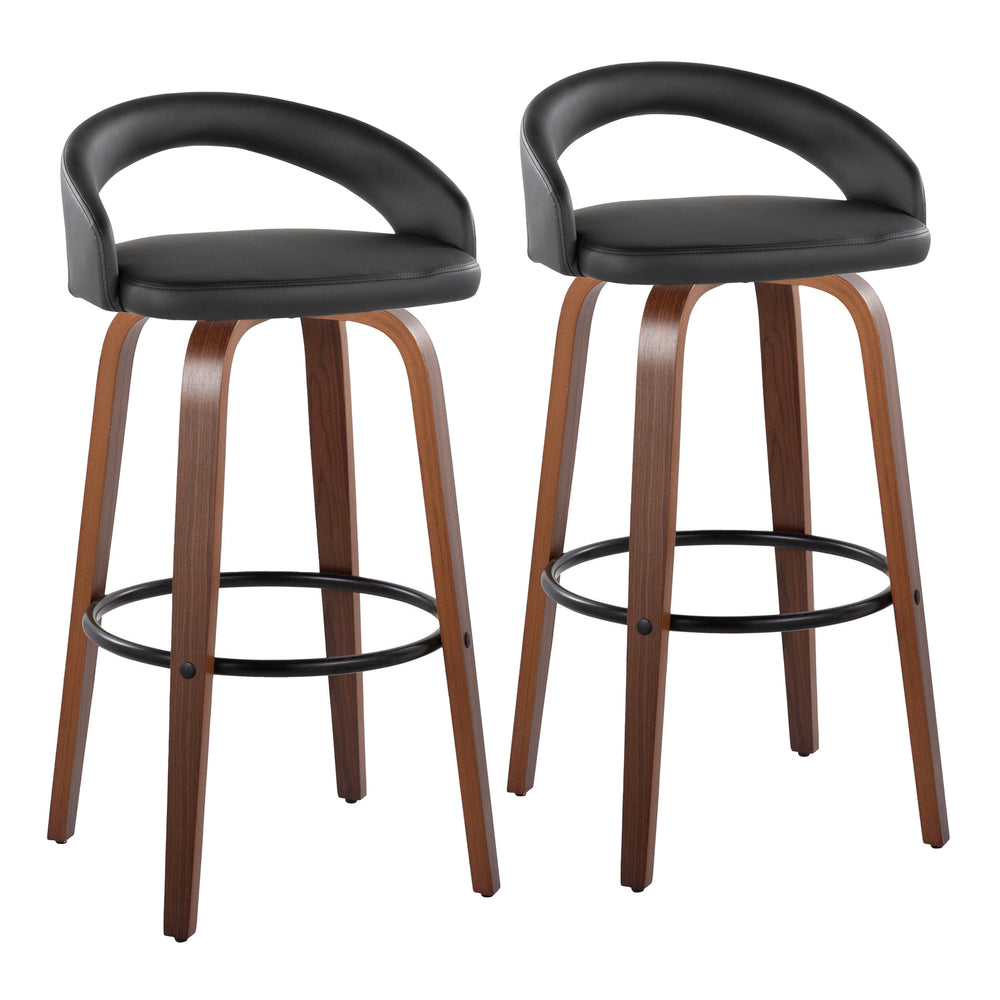English Elm Fixed-height Swivel Barstools Velvet Seat Bentwood Legs for Kitchen Island Set of 2 B202S01861