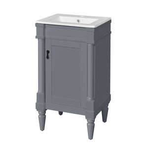 English Elm 18-Inch Modern Bathroom Vanity with Sink Compact Retro Design Durable MDF & Solid Wood Legs Storage-Friendly Gray N710P257401E
