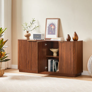 English Elm 63" Wave Front Sideboard with Four Door Storage for Living Room Hallway Bedroom Walnut W1820P431359