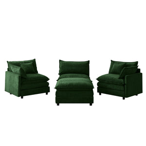 English Elm 105" L-shaped Chenille Sectional with Ottoman Pocket Spring Living Room Sofa Green W1097S00230