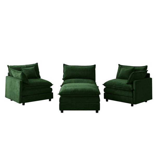 English Elm 105" L-shaped Chenille Sectional with Ottoman Pocket Spring Living Room Sofa Green W1097S00230