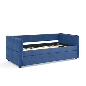 English Elm Daybed Boucle Upholstered Tufted Twin Trundle Sofa for Guest Bedroom Studio Lounge Blue W1413S00173