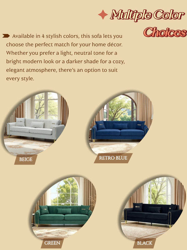 English Elm FX-P11-CW Modern 87.4" 3-Seater Sofa Upholstered Plush Fabric, Pocket Springs, Foam, Metal Legs W576P360570