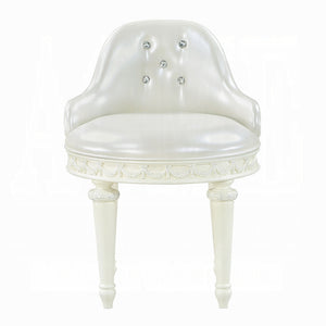 English Elm Ivory Tufted Swivel Vanity Seat Upholstered in Faux Leather with Turned Wood Legs B062P209153