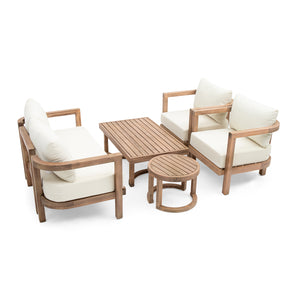 English Elm Christopher Knight Home® - 5-Pieces Acacia Wood Patio Set with Plush Beige Cushions, Coffee & End Tables, Durable Outdoor Seating N780P7230308