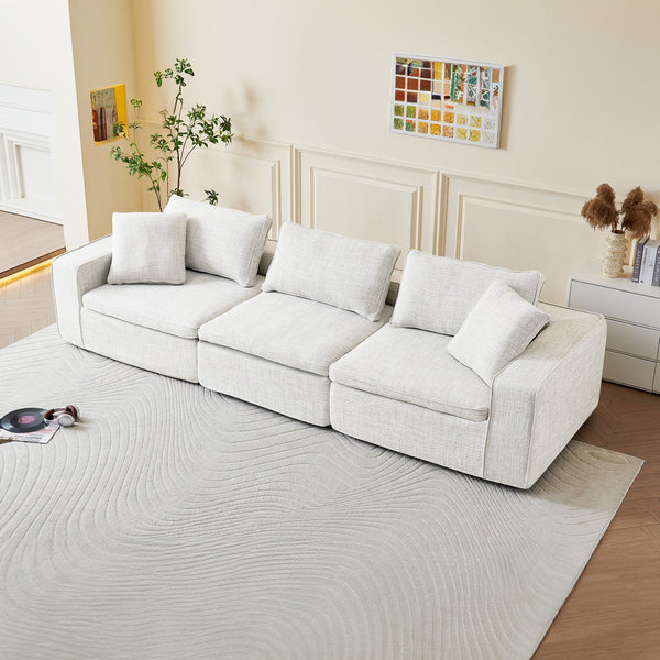 English Elm Cloud Couch Modular 4 Seater Sofa with Washable Linen and Pocket Spring Cushions White W1765S00140