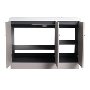 English Elm 48" Freestanding modern bathroom vanity with integrated white resin sink, soft-close doors, durable plywood finish khaki W999S00337