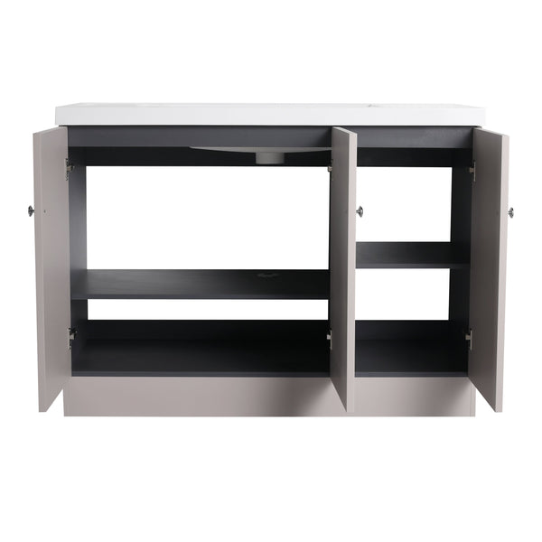 English Elm 48" Freestanding modern bathroom vanity with integrated white resin sink, soft-close doors, durable plywood finish khaki W999S00337