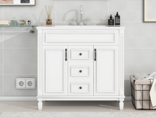 English Elm 36'' Modern Bathroom Vanity With Soft-Close Doors, Elegant Ceramic Sink, And Ample Storage Space N710P230231K