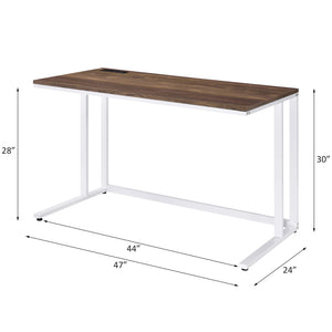 English Elm Walnut Writing Desk with USB Port and Open Base — Knock-Down Design, Spacious Surface for Workstation White+Walnut B062P209214