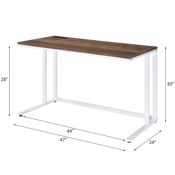 English Elm Walnut Writing Desk with USB Port and Open Base — Knock-Down Design, Spacious Surface for Workstation White+Walnut B062P209214
