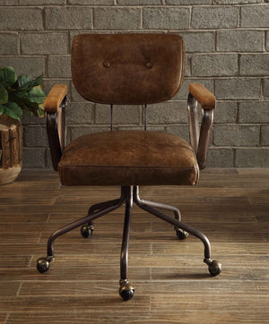 English Elm Hallie Vintage Whiskey Top Grain Leather Office Chair — Executive Swivel, Padded Cushion, Nailhead Trim B2726P345941