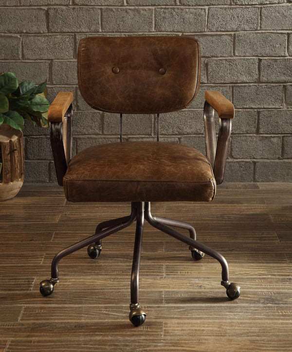English Elm Hallie Vintage Whiskey Top Grain Leather Office Chair — Executive Swivel, Padded Cushion, Nailhead Trim B2726P345941