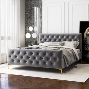 English Elm Ashcroft Furniture - Bailey Dark Grey Velvet Queen Bed – Luxurious Mid-Century Modern Design With Comfort & Style B183S00143