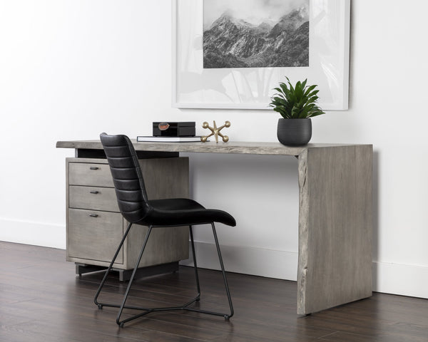 Sunpan Lewis Desk - Stunning Live Edge Design with Solid Acacia Wood, Brass Accents, and Three Drawers Grey