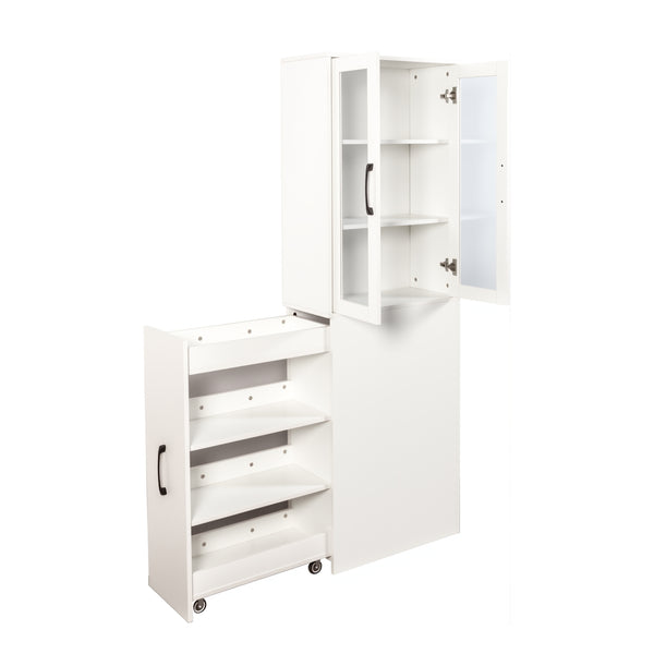 English Elm 70.87" Modern Display Storage Cabinet with 4-Tier Pull-Out Shelves, Dual Glass Doors for Home White W331P295245