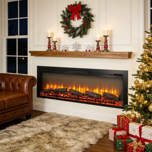 English Elm 54 Inch Recessed Electric Fireplace with Led Flame Display and Remote for Living Rooms W1769P415223