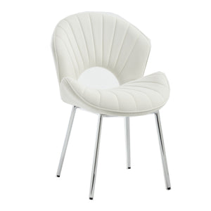 English Elm Modern Upholstered Dining Chair with Hollow Back, 21.6" Wide Velvet Seat and Silver Metal Legs, Set of 2 White W1249P386231