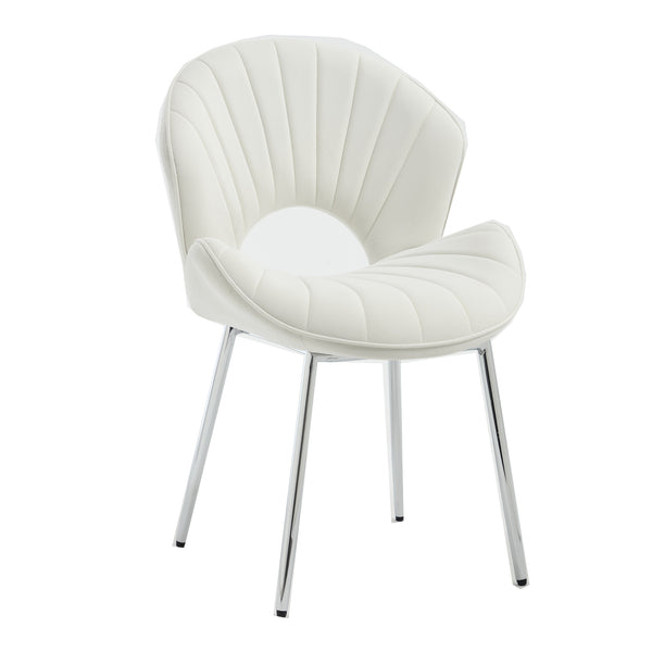 English Elm Modern Upholstered Dining Chair with Hollow Back, 21.6" Wide Velvet Seat and Silver Metal Legs, Set of 2 White W1249P386231