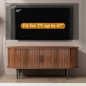 English Elm Tv Stand, 47" Mid-Century Modern Console With Sliding Door & Ample Storage For Home & Office Use W2641P329199-GIGA