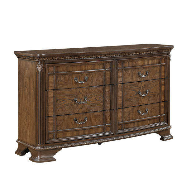 English Elm Elegant Traditional Dresser with 6 Cedar-Lined Drawers, Dovetail Construction, Carved Details & Antique Handles Dark Brown 68.5 L x 22.5 W x 43.5 H B011P410124