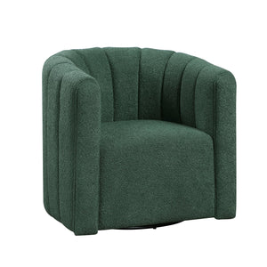 English Elm Modern Swivel Chair with Ottoman in Bouclé Fabric, Solid Wood Frame, Cozy Curved Design for Living Rooms Green 32 L x 31 W x 31.25 H B011P281846