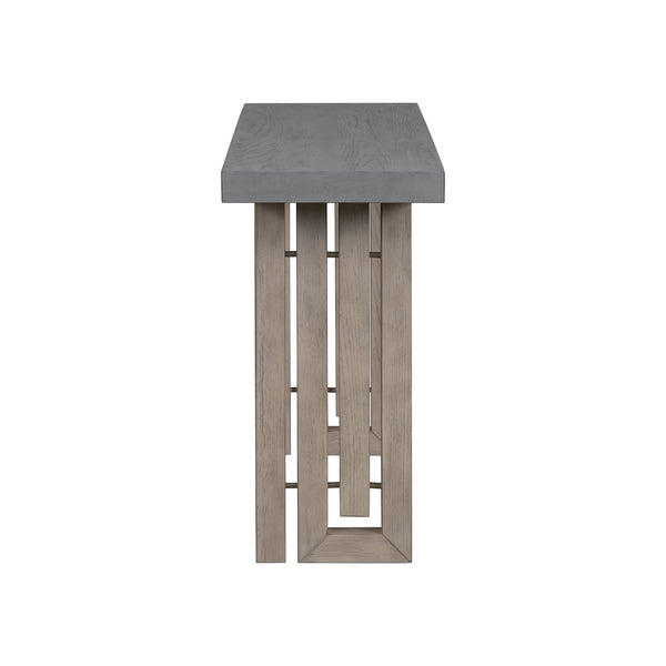 English Elm U_style Oak Veneer Console Table Sculptural Cutout Sides for Entryway or Hallway N711P241282M