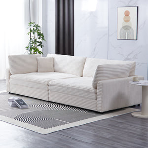 English Elm The 112-inch Corduroy Sofa in Beige with Two Pillows, Solid Wood Frame, S-Spring Comfort for 4-seat Living Room W3371S00006