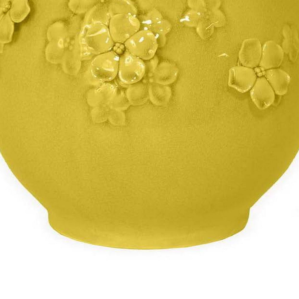 English Elm Remi Hand-detailed Ceramic Vase with Floral Motifs Warm Yellow Glaze Home Decor B056P416952