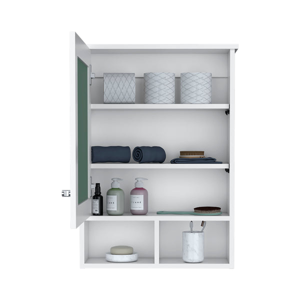 English Elm Vina Mirrored Medicine Cabinet 29" High Organizer with Three Hidden Shelves and Two Open Shelves, Durable Storage White 34.7 L x 23.3 W x 4.8 H B200P235867