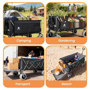 English Elm 67in Heavy Duty Utility Wagon with Extendable Tailgate and All Terrain Wheels 500lb Capacity Black+ Gray W2932P417660