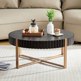 English Elm Modern Handcraft Drum Coffee Table 31.5 Inch Round Coffee Table For Living Room,Small Coffee Table With Sturdy Pedestal,Black