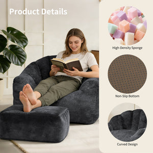 English Elm Bean Bag Lounge Chair with Armrests High Density Memory Foam Adult Seating Black W3737P423757