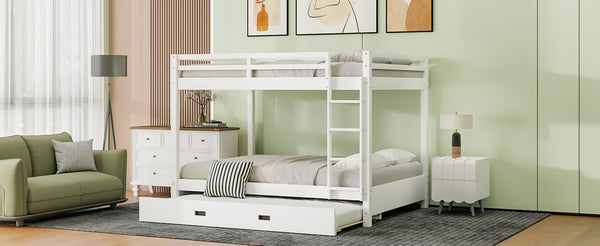 English Elm Wood Queen Size Bunk Bed With Trundle & Ladder – Stylish Space-Saving Solution For All Ages! N7090004008K-GIGA