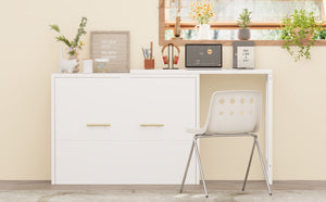 English Elm Twin Murphy Cabinet Bed with Folding Desk Mdf Frame Guest Room White Finish N733S272603K