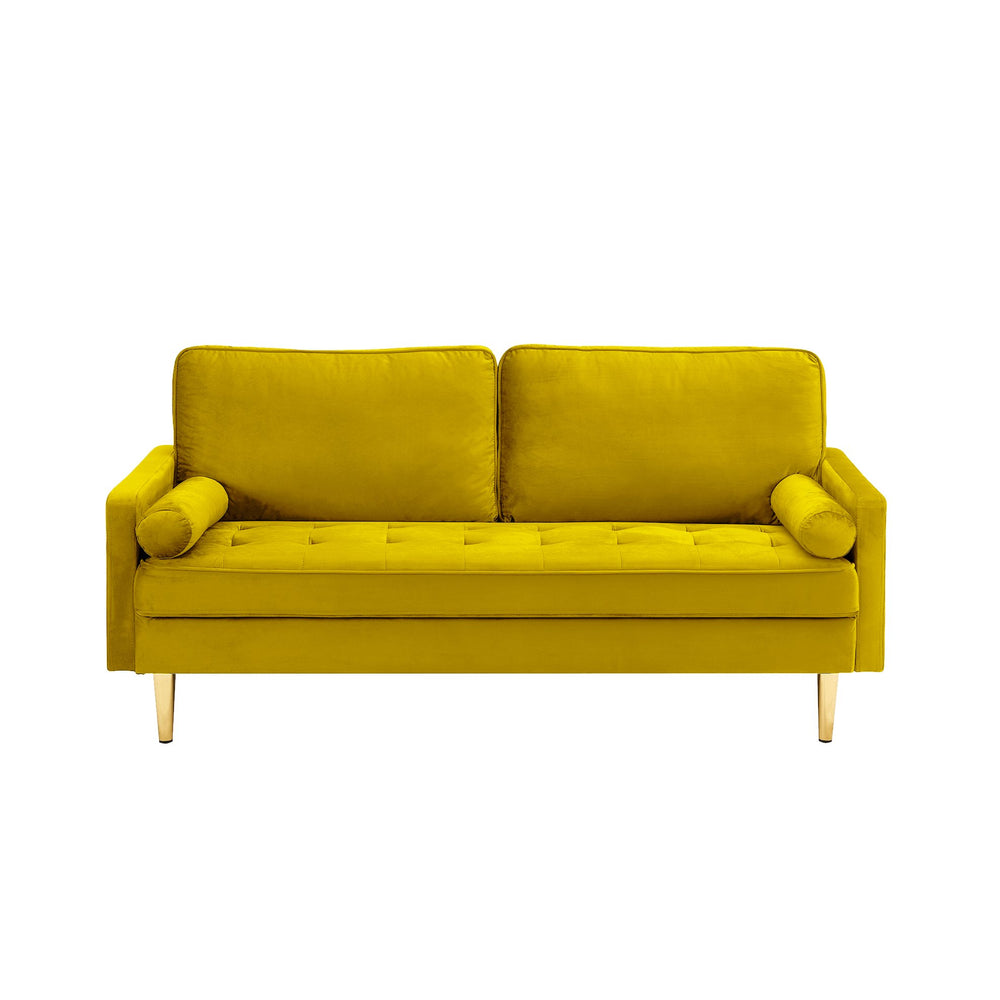 English Elm 65-inch minimalist velvet loveseat with gold metal legs, thick cushions, solid pine frame, 800lb capacity Yellow W2795P247575