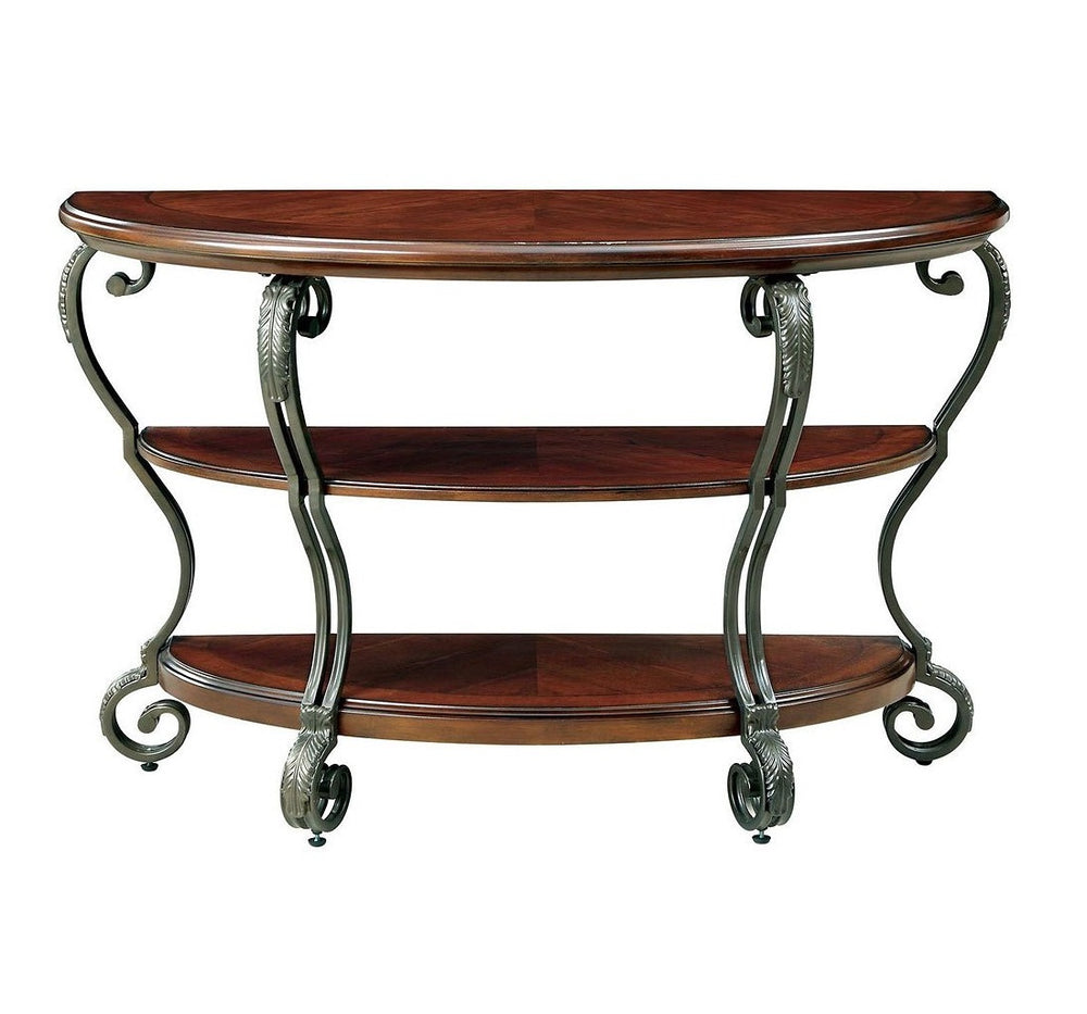 English Elm Traditional Ornate Brown Cherry Sofa Table 48"L with Scroll Metal Legs Open Shelf Classic Accent Furniture B011P404306