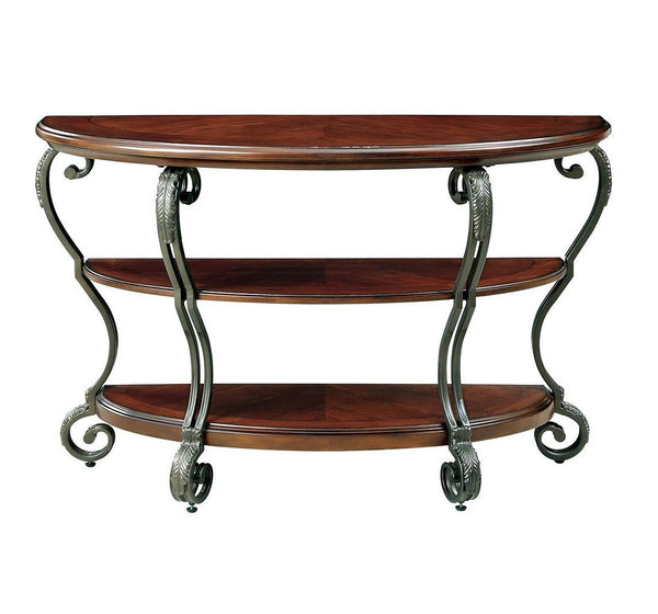 English Elm Traditional Ornate Brown Cherry Sofa Table 48"L with Scroll Metal Legs Open Shelf Classic Accent Furniture B011P404306