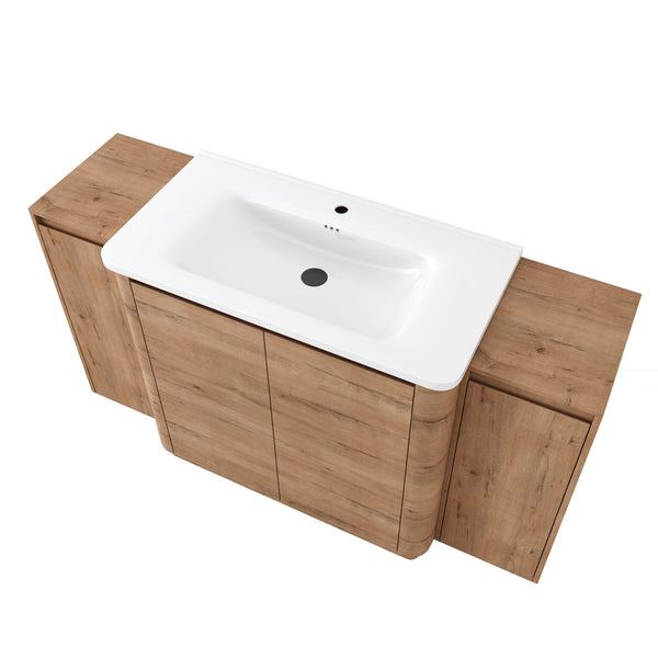 English Elm 60" Freestanding Double Sink Bathroom Vanity with Soft-close Doors and Three Drawers W999S00514
